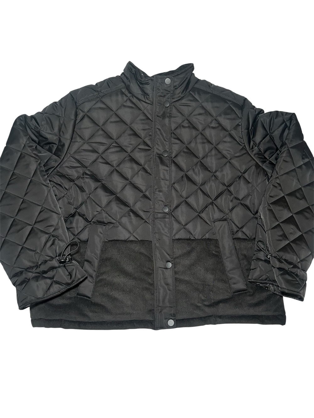 Time and Tru Black Quilted Snap-Front Jacket Zip Front Warm Winter 1X Plus Size